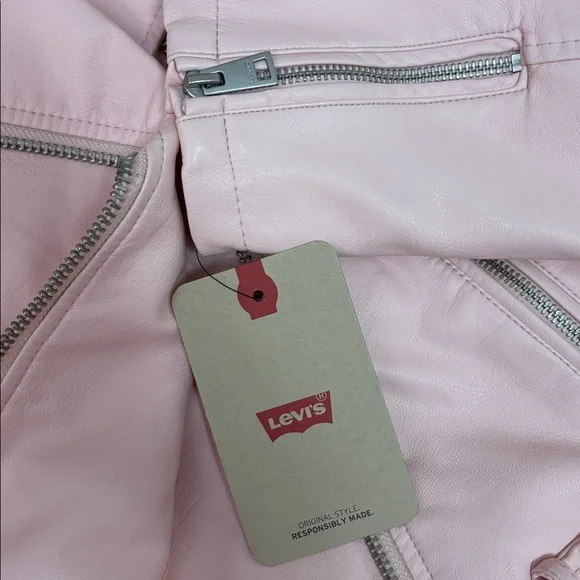 Levi's Faux Leather Fashion Belted Moto Jacket Cameo Pink- M - Picture 9 of 10